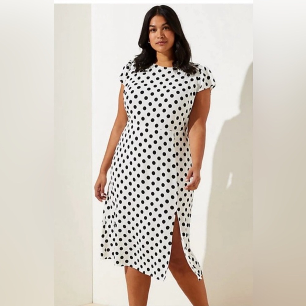 Loft Plus size 18 White Dress with Black Polka Dots